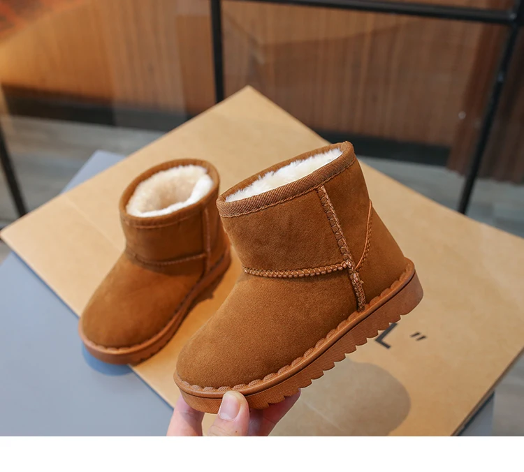 2025 Children Snow Boots Leisure Thick Fur Platform Winter Kids Short Boot Slip-on Unisex Concise Style Boys Girls Kids Shoes