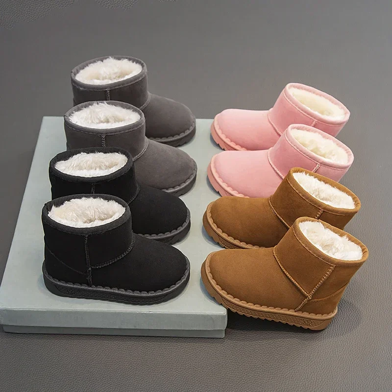 2025 Children Snow Boots Leisure Thick Fur Platform Winter Kids Short Boot Slip-on Unisex Concise Style Boys Girls  Kids Shoes