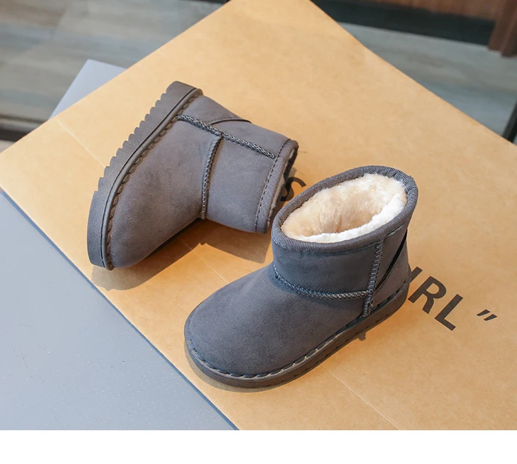 2025 Children Snow Boots Leisure Thick Fur Platform Winter Kids Short Boot Slip-on Unisex Concise Style Boys Girls Kids Shoes