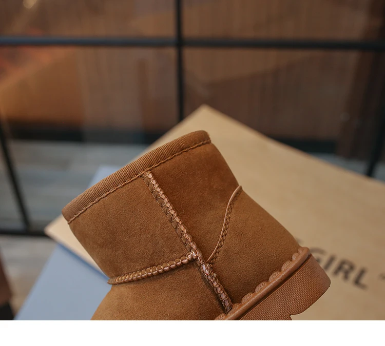 2025 Children Snow Boots Leisure Thick Fur Platform Winter Kids Short Boot Slip-on Unisex Concise Style Boys Girls Kids Shoes