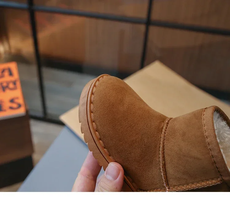 2025 Children Snow Boots Leisure Thick Fur Platform Winter Kids Short Boot Slip-on Unisex Concise Style Boys Girls Kids Shoes