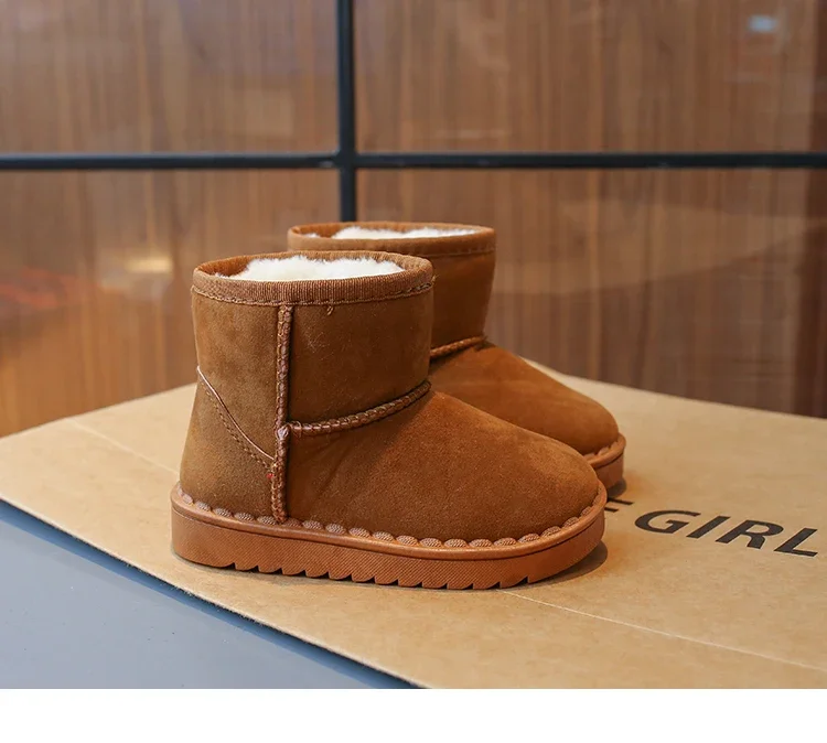 2025 Children Snow Boots Leisure Thick Fur Platform Winter Kids Short Boot Slip-on Unisex Concise Style Boys Girls Kids Shoes