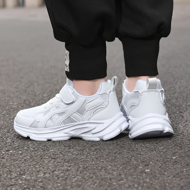Children Sports Shoes Classic White Casual Running Shoes Spring Autumn New Breathable Mesh Thick Soled Non Slip Kids Sneakers