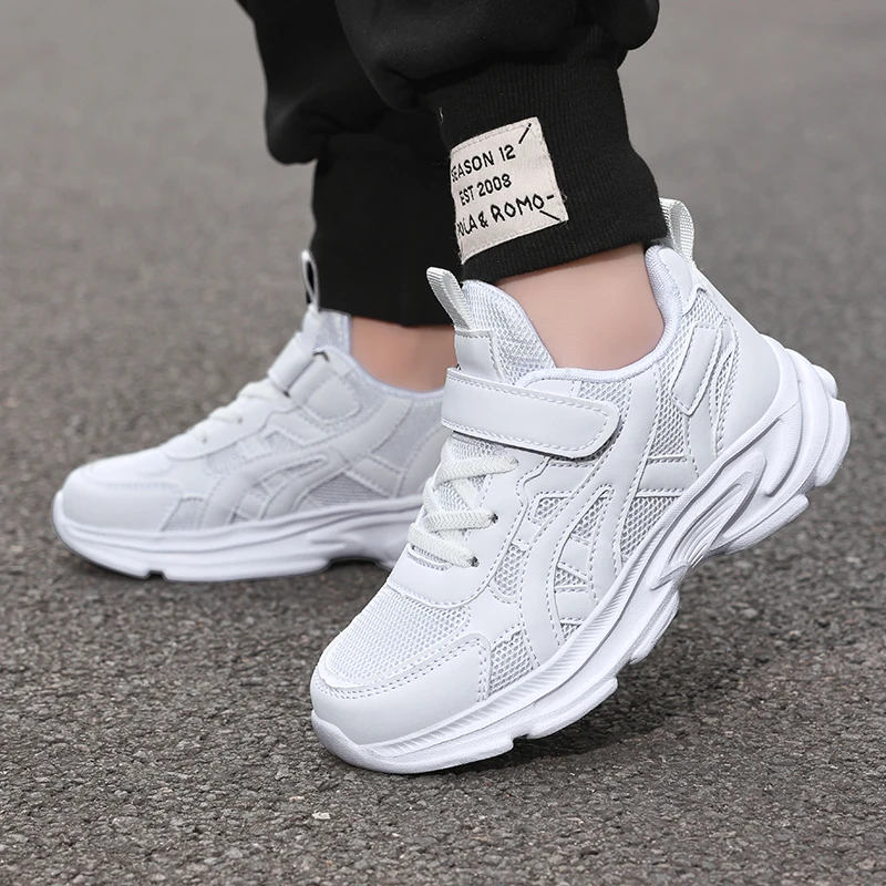 Children Sports Shoes Classic White Casual Running Shoes Spring Autumn New Breathable Mesh Thick Soled Non Slip Kids Sneakers