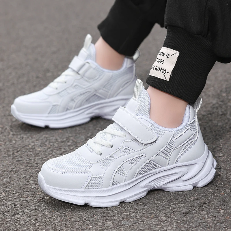 Children Sports Shoes Classic White Casual Running Shoes Spring Autumn New Breathable Mesh Thick Soled Non Slip Kids Sneakers