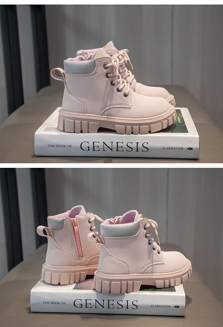 Fashion Boy Girl Short Boots Non-Slip British Style Boots Children's Side Zipper Design Single Boots Leather Boots Anti-skid