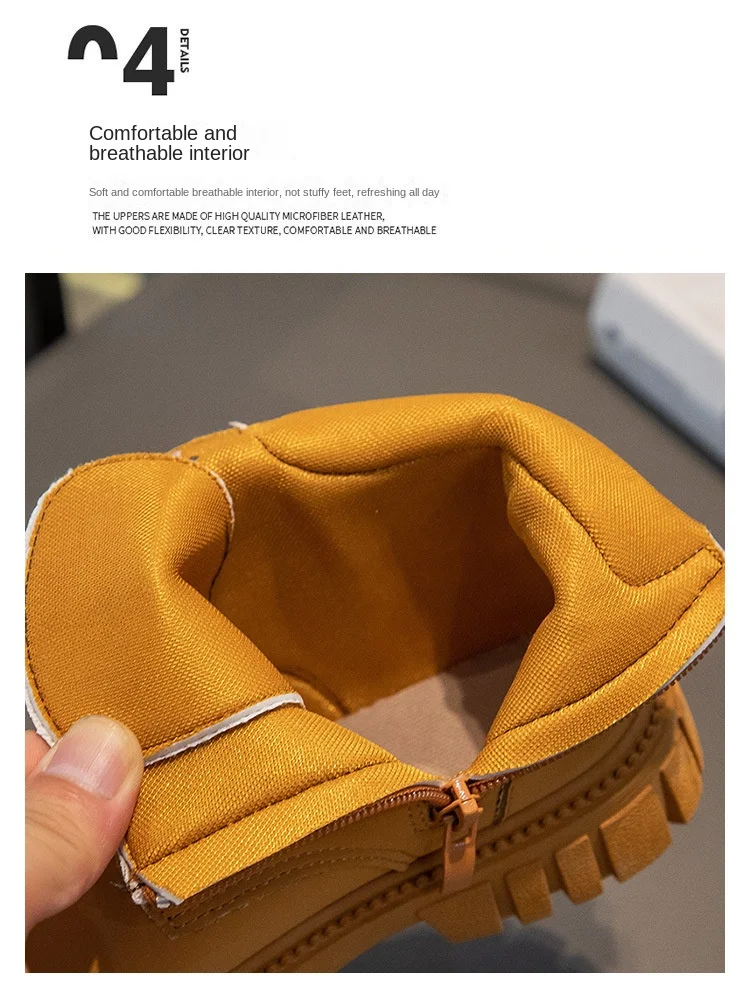 Fashion Boy Girl Short Boots Non-Slip British Style Boots Children's Side Zipper Design Single Boots Leather Boots Anti-skid