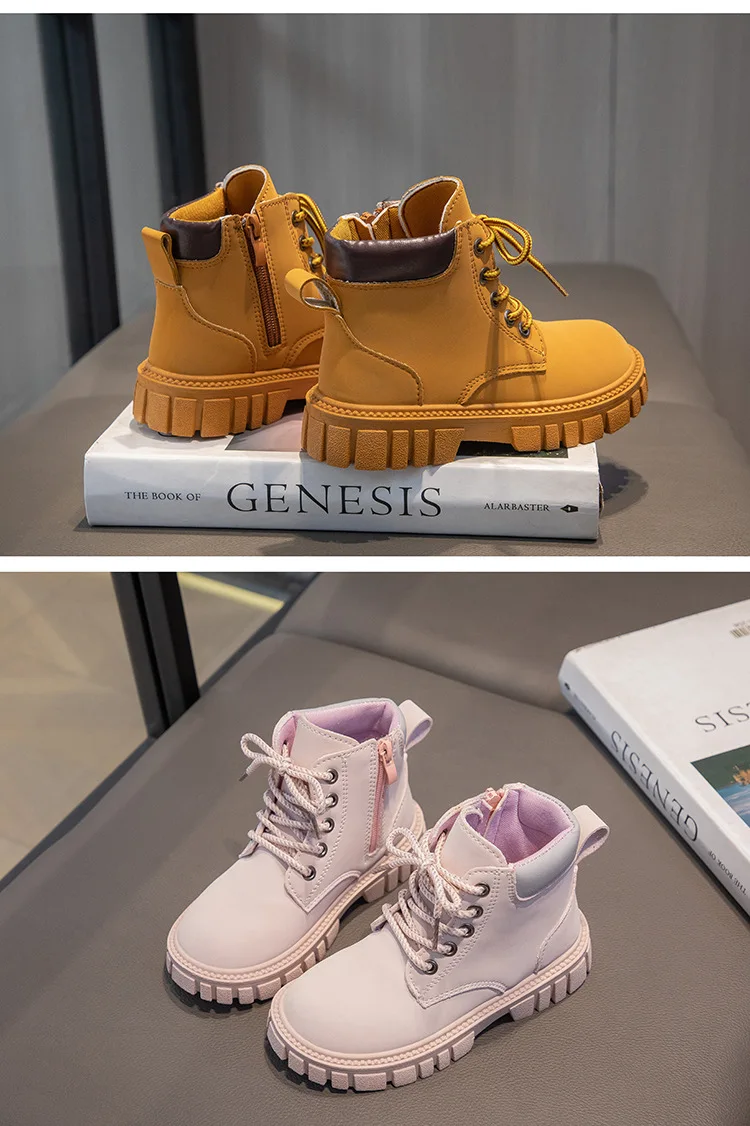 Fashion Boy Girl Short Boots Non-Slip British Style Boots Children's Side Zipper Design Single Boots Leather Boots Anti-skid