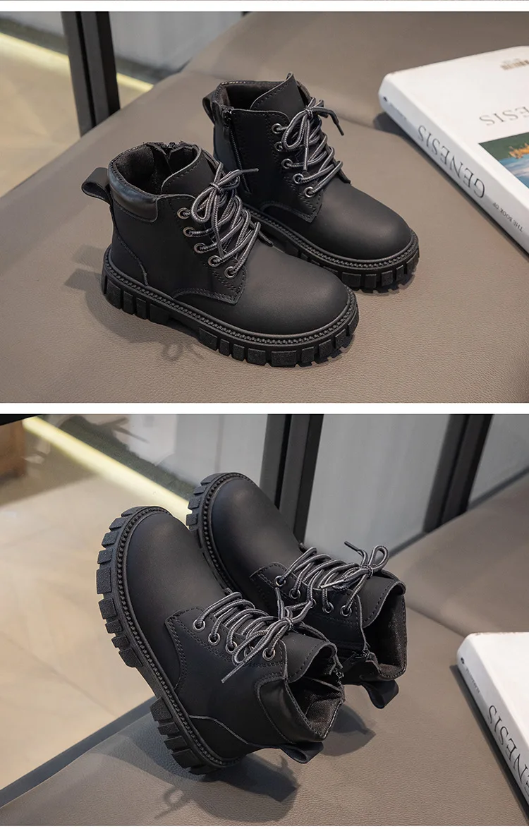 Fashion Boy Girl Short Boots Non-Slip British Style Boots Children's Side Zipper Design Single Boots Leather Boots Anti-skid