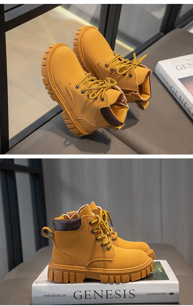 Fashion Boy Girl Short Boots Non-Slip British Style Boots Children's Side Zipper Design Single Boots Leather Boots Anti-skid