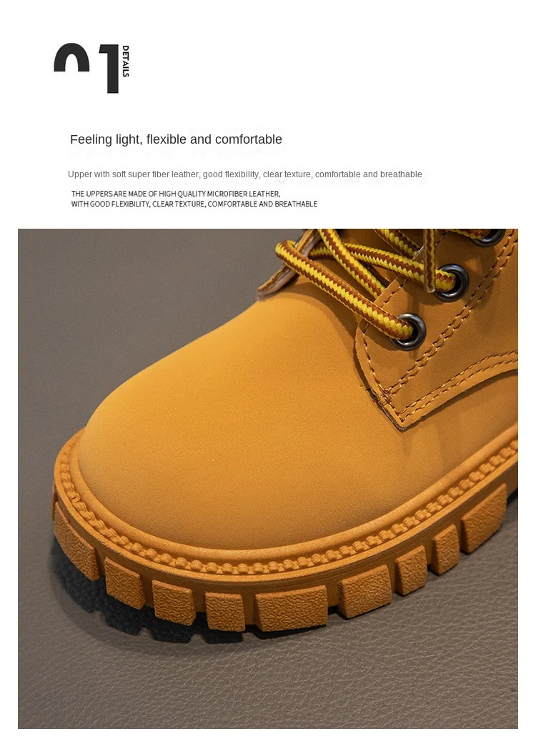 Fashion Boy Girl Short Boots Non-Slip British Style Boots Children's Side Zipper Design Single Boots Leather Boots Anti-skid