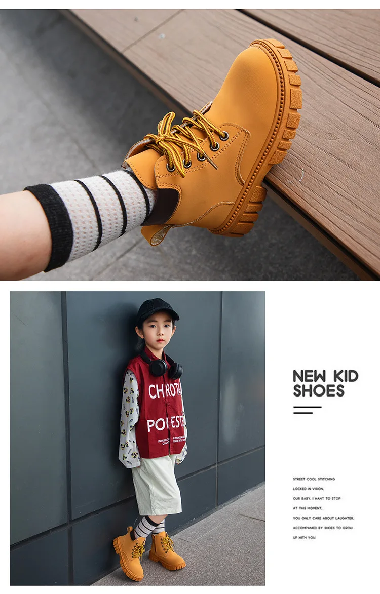 Fashion Boy Girl Short Boots Non-Slip British Style Boots Children's Side Zipper Design Single Boots Leather Boots Anti-skid
