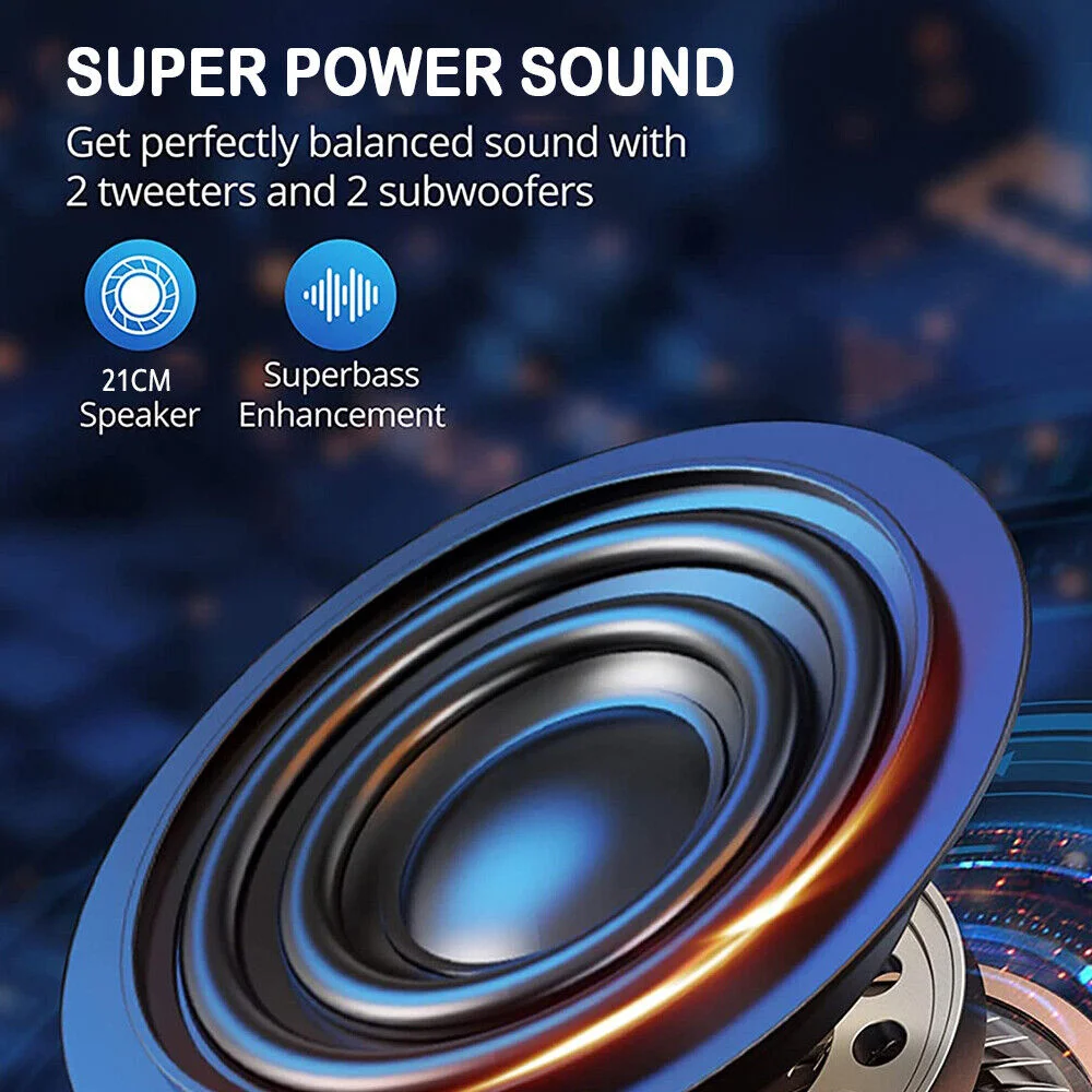 3000W Portable Bluetooth Speaker Sub woofer Heavy Bass Sound System Party Dj Rechargeable Led Light Loud Speaker - Image 3