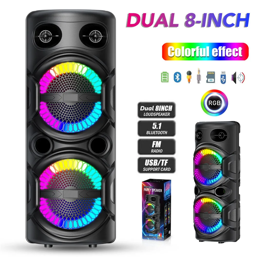 3000W Portable Bluetooth Speaker Sub woofer Heavy Bass Sound System Party Dj Rechargeable Led Light Loud Speaker