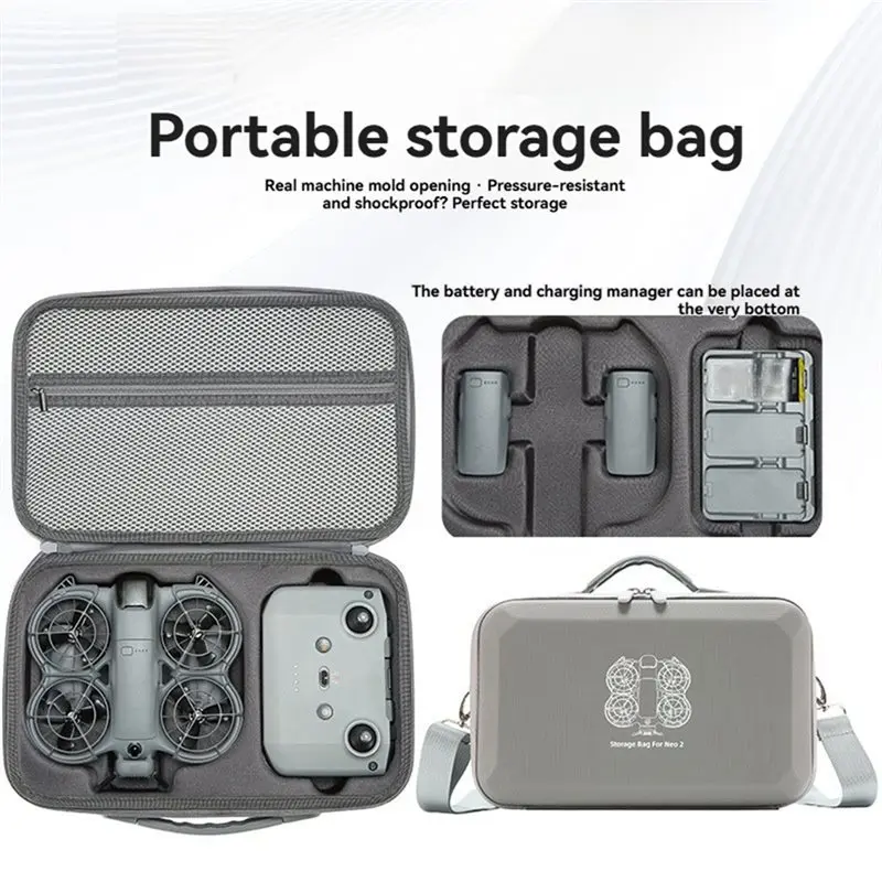 C9-Protective Case For DJI Neo 2 Drone Body Battery For DJI Neo 2 Remote Controller Storage Bag Handbag Neo 2 Box Gray - Image 2