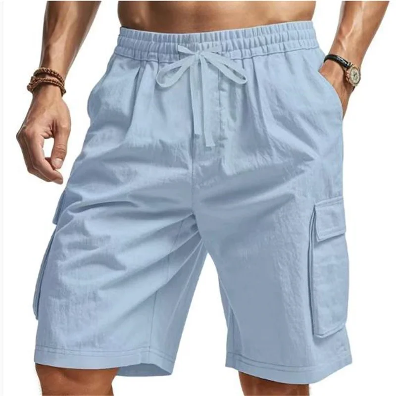 New Multi-Pocket sweatpants Men Shorts Summer cotton linen Comfortable Loose Cargo Short Pants Outdoor Casual Sports Beach Pants
