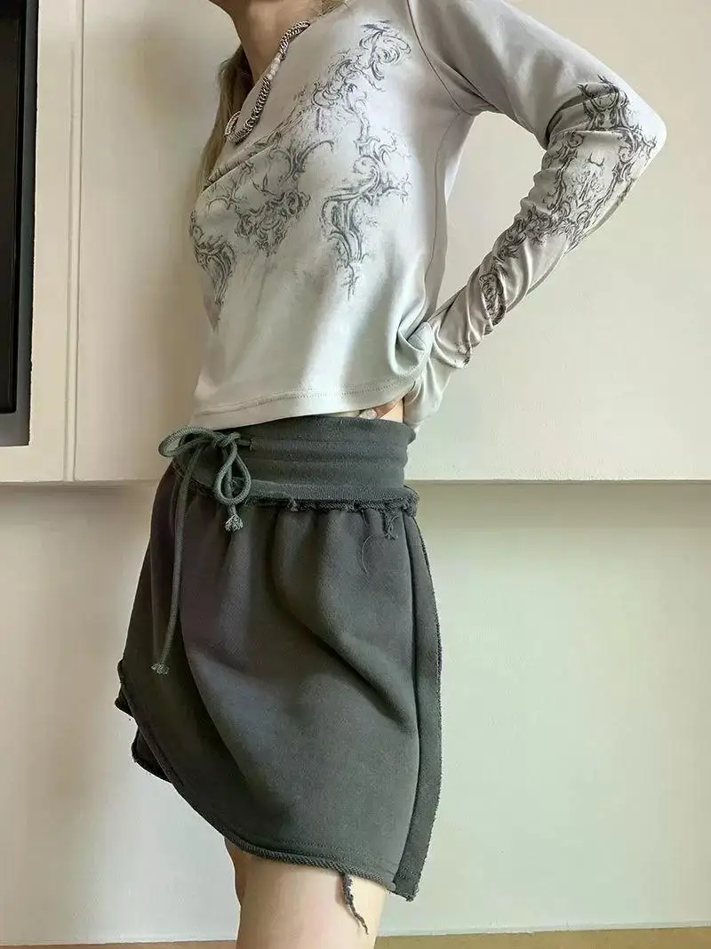 Vintage Women Clothes Y2K T-shirts 2023 Blusas O-neck Long Sleeve Print Tunic Woman Clothing Fashion Casual Crop Tops Shirts