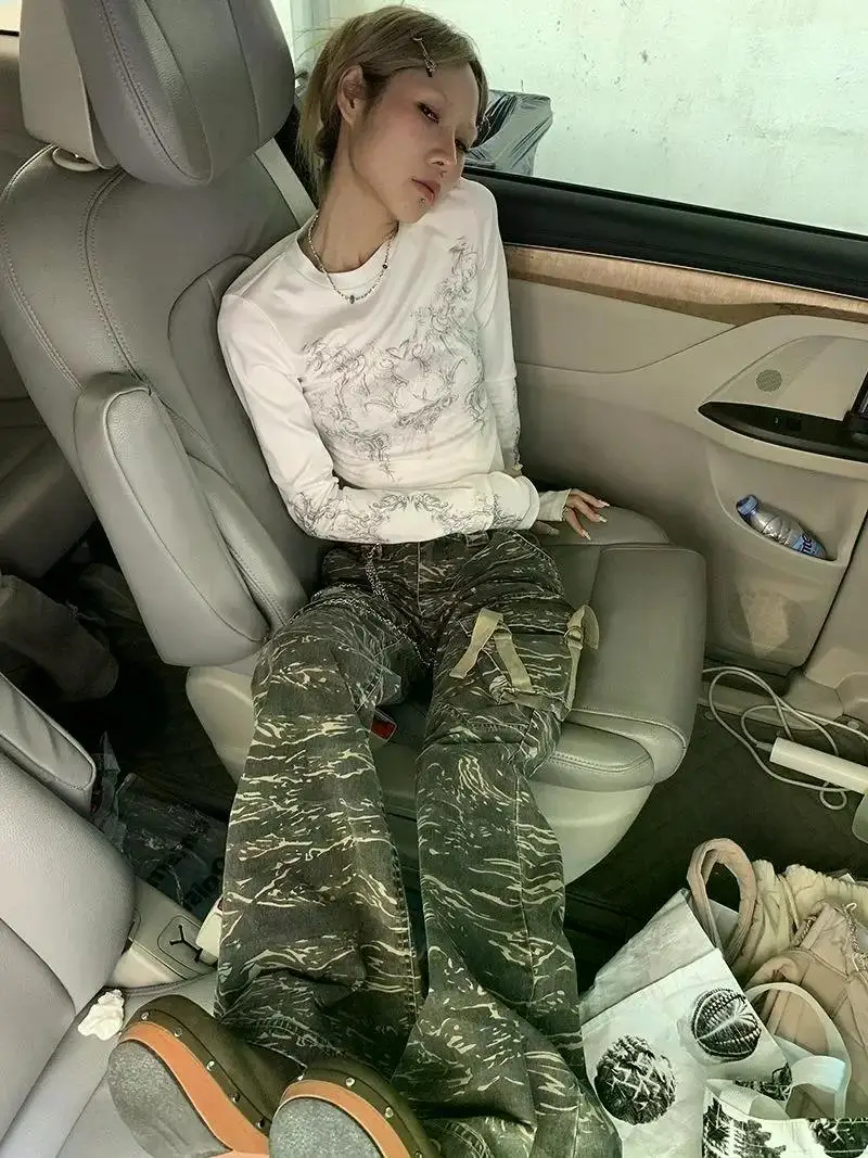 Vintage Women Clothes Y2K T-shirts 2023 Blusas O-neck Long Sleeve Print Tunic Woman Clothing Fashion Casual Crop Tops Shirts