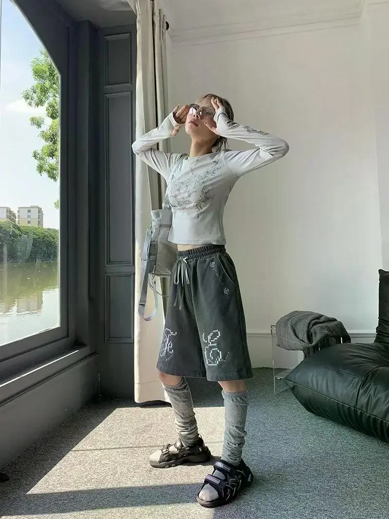 Vintage Women Clothes Y2K T-shirts 2023 Blusas O-neck Long Sleeve Print Tunic Woman Clothing Fashion Casual Crop Tops Shirts