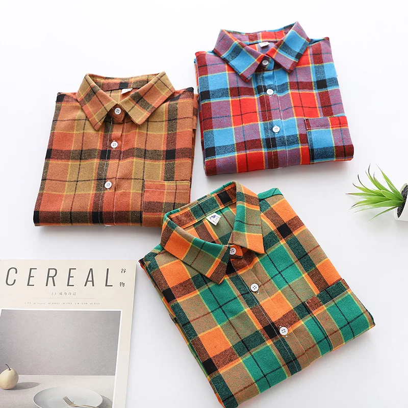Brand Women's Flannel Plaid Shirts 2025 New Ladies Tops Exquisite Designer Style Loose Blouses Casual Cotton Long Sleeve Blouse