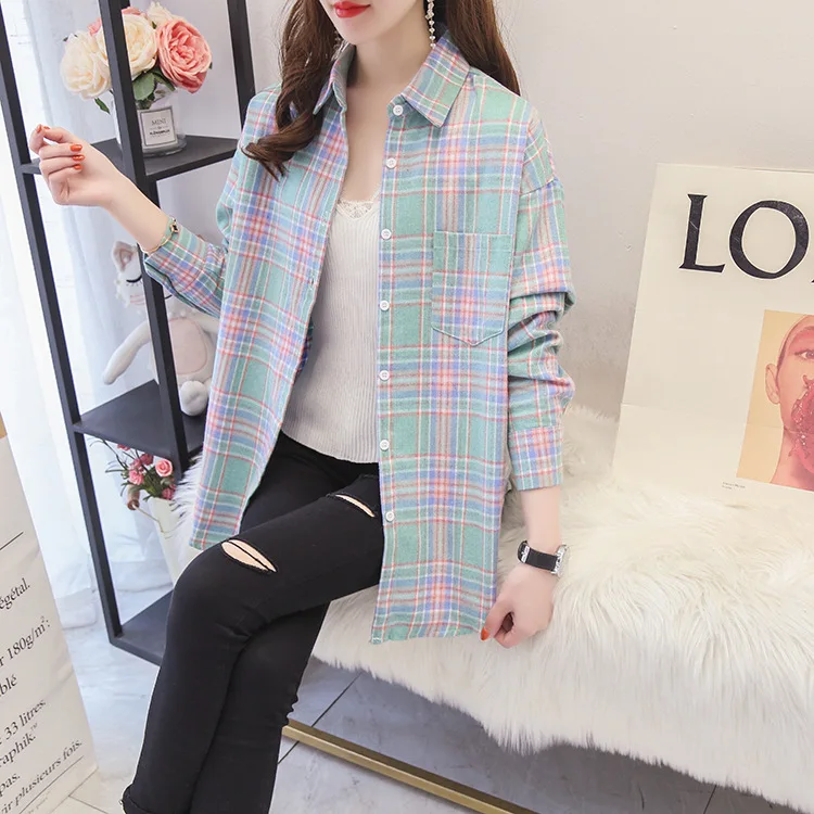 Brand Women's Flannel Plaid Shirts 2025 New Ladies Tops Exquisite Designer Style Loose Blouses Casual Cotton Long Sleeve Blouse