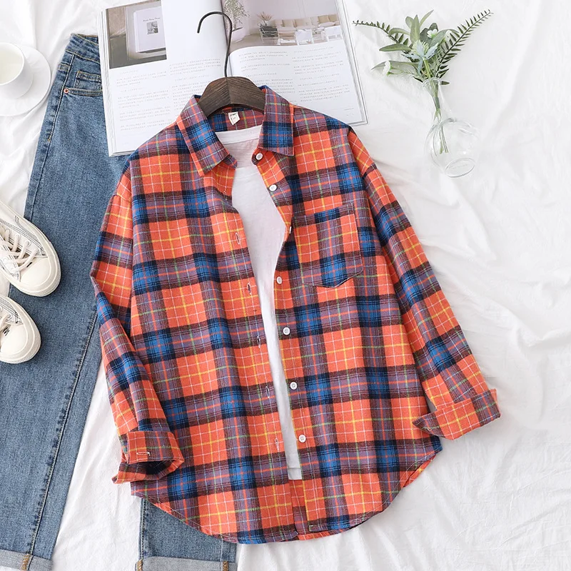 Brand Women's Flannel Plaid Shirts 2025 New Ladies Tops Exquisite Designer Style Loose Blouses Casual Cotton Long Sleeve Blouse