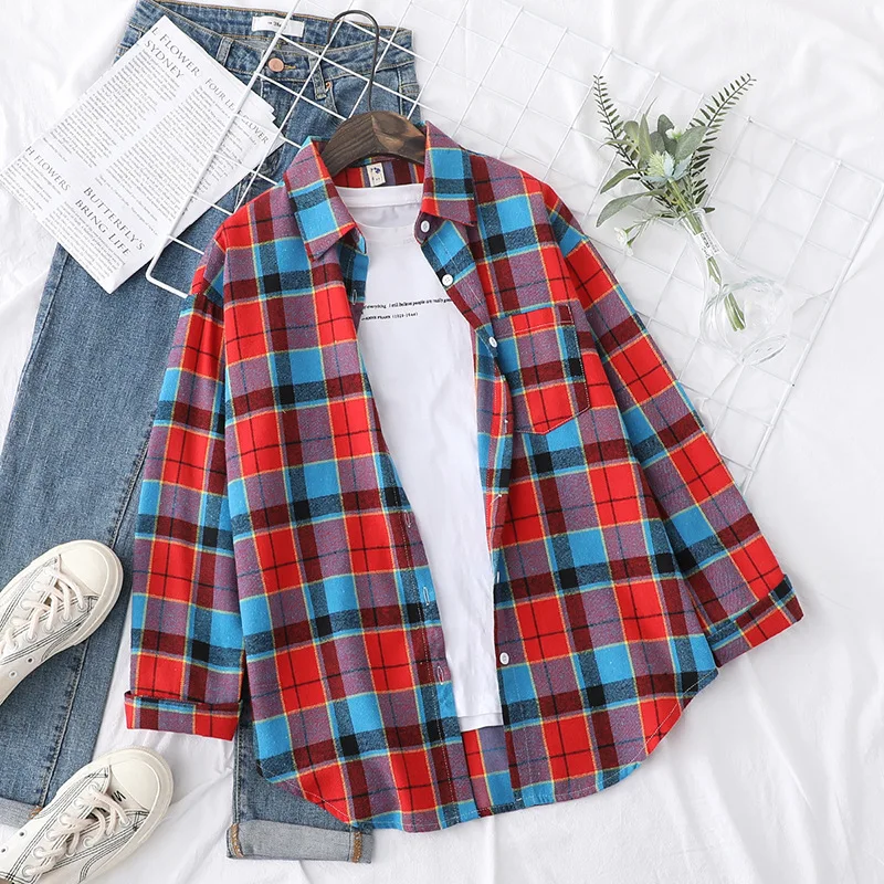 Brand Women's Flannel Plaid Shirts 2025 New Ladies Tops Exquisite Designer Style Loose Blouses Casual Cotton Long Sleeve Blouse