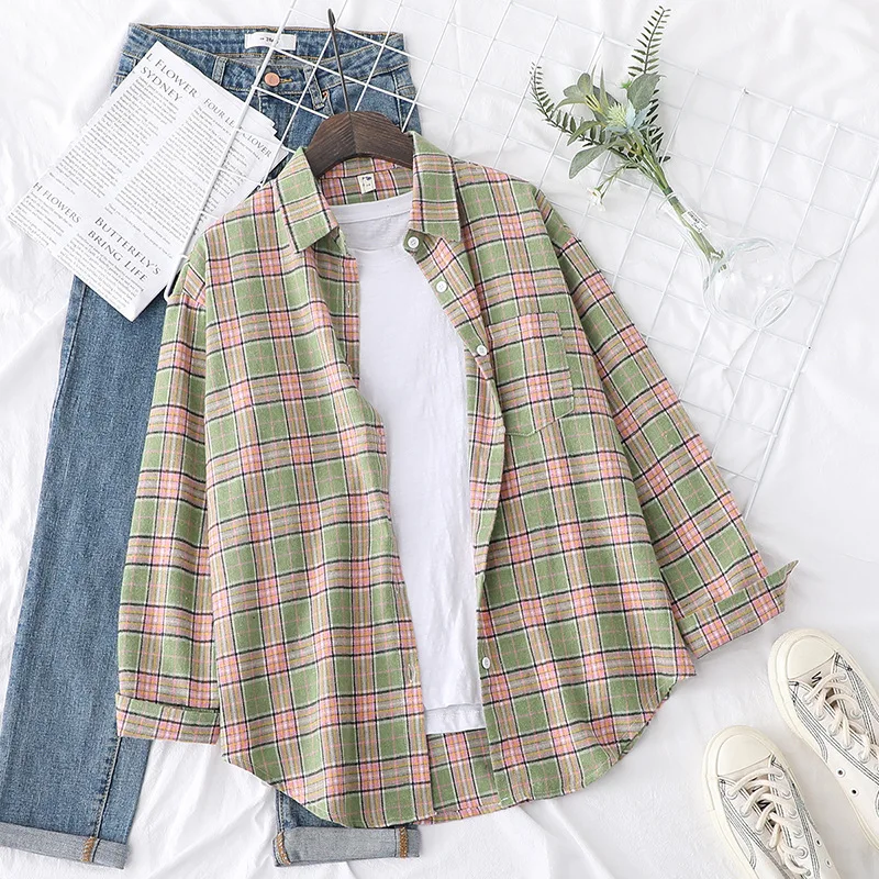 Brand Women's Flannel Plaid Shirts 2025 New Ladies Tops Exquisite Designer Style Loose Blouses Casual Cotton Long Sleeve Blouse