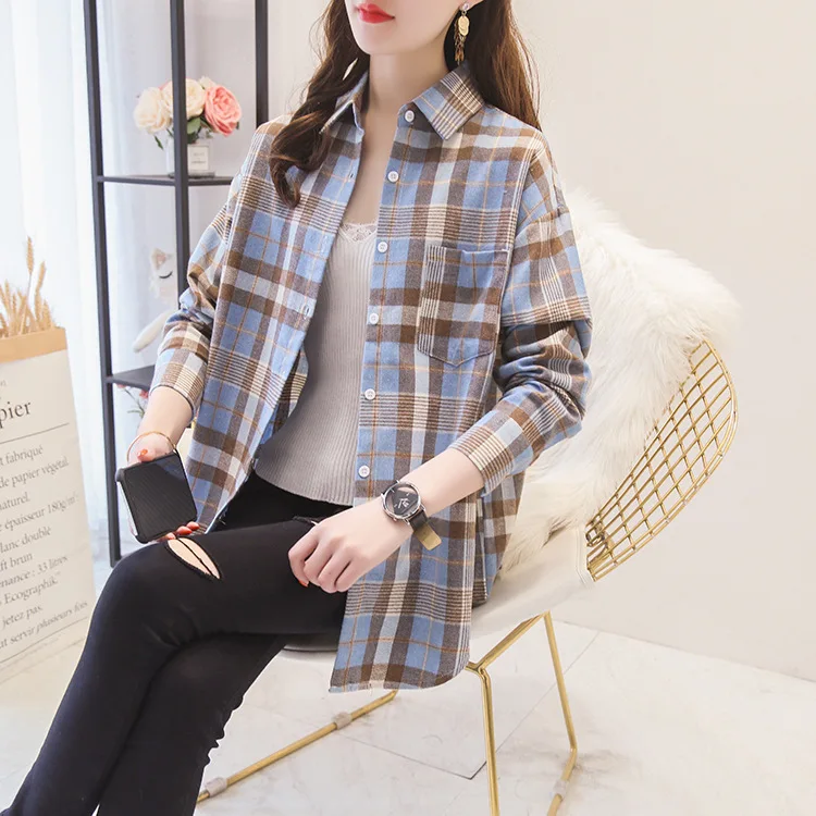 Brand Women's Flannel Plaid Shirts 2025 New Ladies Tops Exquisite Designer Style Loose Blouses Casual Cotton Long Sleeve Blouse