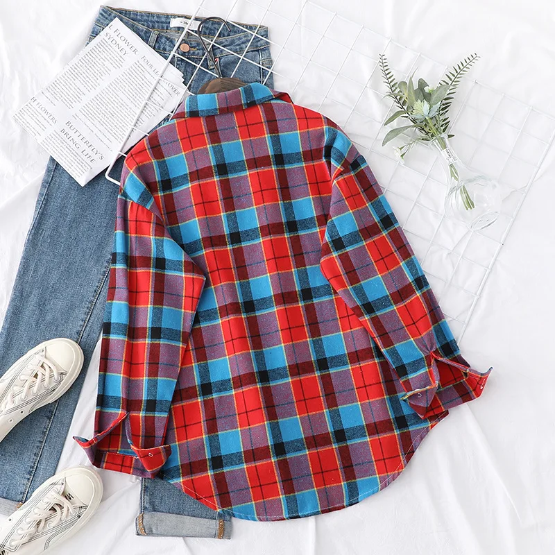 Brand Women's Flannel Plaid Shirts 2025 New Ladies Tops Exquisite Designer Style Loose Blouses Casual Cotton Long Sleeve Blouse