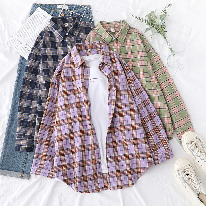 Brand Women's Flannel Plaid Shirts 2025 New Ladies Tops Exquisite Designer Style Loose Blouses Casual Cotton Long Sleeve Blouse