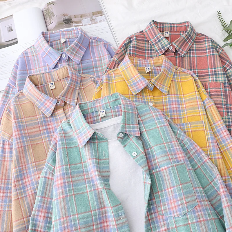 Brand Women's Flannel Plaid Shirts 2025 New Ladies Tops Exquisite Designer Style Loose Blouses Casual Cotton Long Sleeve Blouse