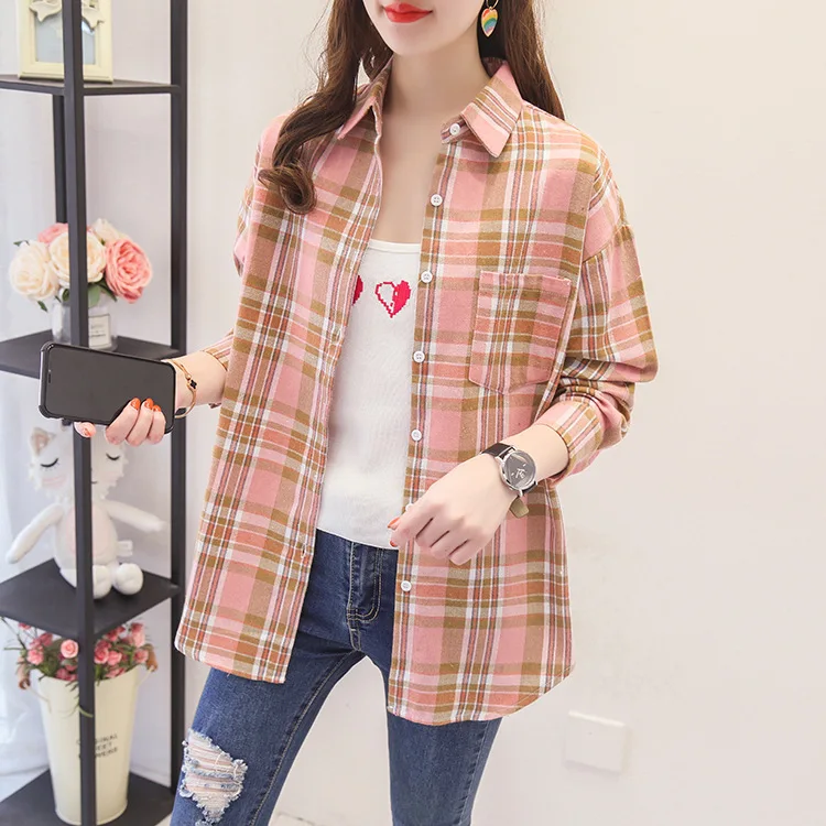 Brand Women's Flannel Plaid Shirts 2025 New Ladies Tops Exquisite Designer Style Loose Blouses Casual Cotton Long Sleeve Blouse