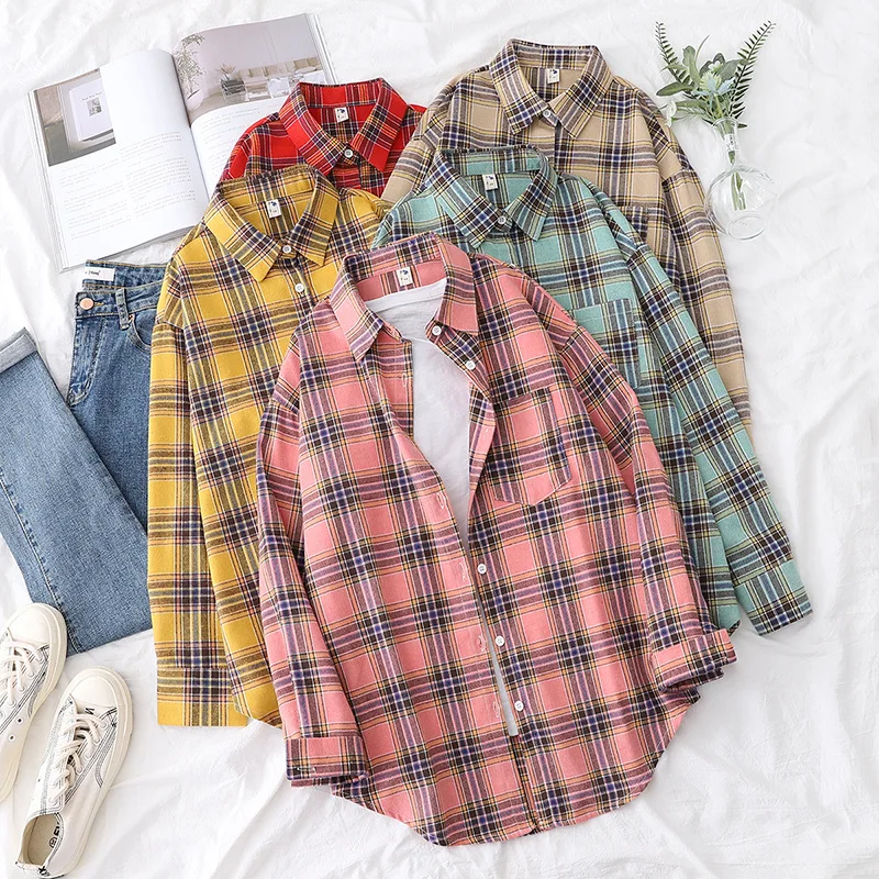 Brand Women's Flannel Plaid Shirts 2025 New Ladies Tops Exquisite Designer Style Loose Blouses Casual Cotton Long Sleeve Blouse