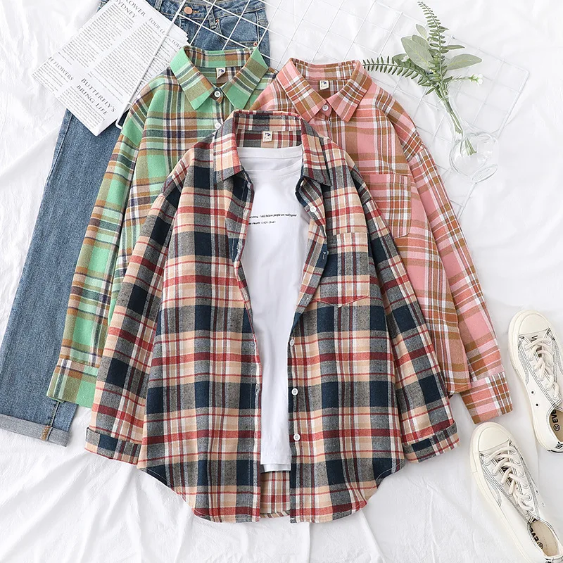 Brand Women's Flannel Plaid Shirts 2025 New Ladies Tops Exquisite Designer Style Loose Blouses Casual Cotton Long Sleeve Blouse