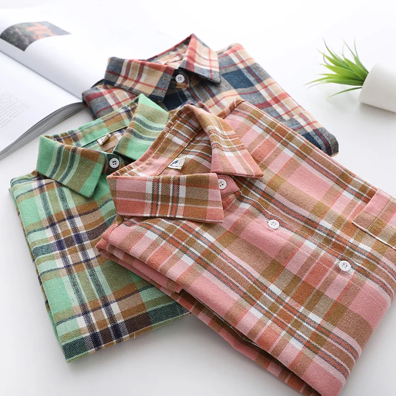 Brand Women's Flannel Plaid Shirts 2025 New Ladies Tops Exquisite Designer Style Loose Blouses Casual Cotton Long Sleeve Blouse