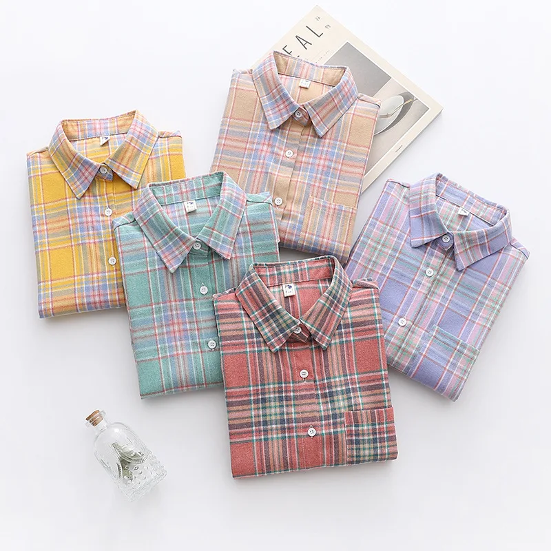 Brand Women's Flannel Plaid Shirts 2025 New Ladies Tops Exquisite Designer Style Loose Blouses Casual Cotton Long Sleeve Blouse