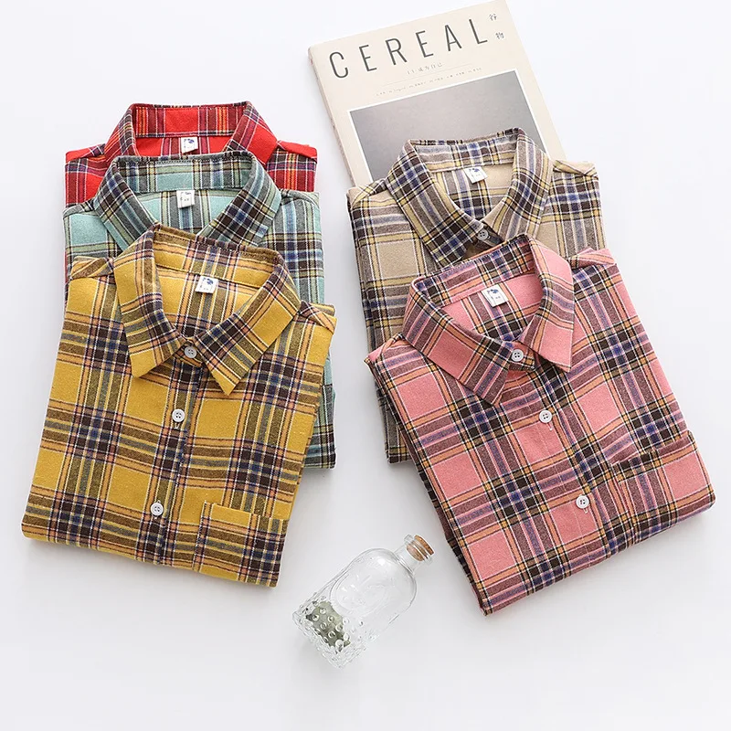 Brand Women's Flannel Plaid Shirts 2025 New Ladies Tops Exquisite Designer Style Loose Blouses Casual Cotton Long Sleeve Blouse