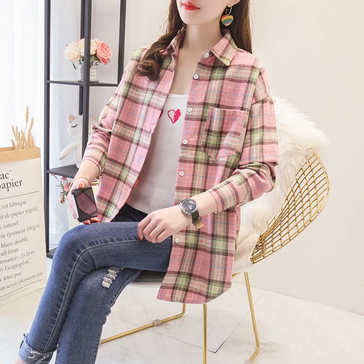 Brand Women's Flannel Plaid Shirts 2025 New Ladies Tops Exquisite Designer Style Loose Blouses Casual Cotton Long Sleeve Blouse