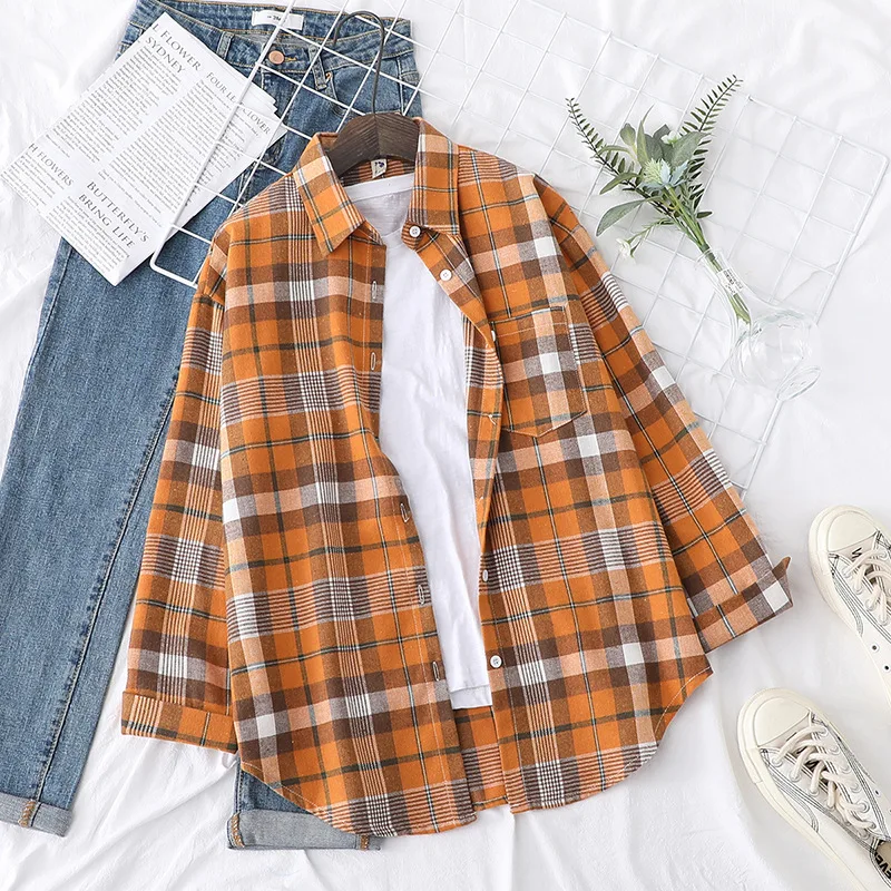 Brand Women's Flannel Plaid Shirts 2025 New Ladies Tops Exquisite Designer Style Loose Blouses Casual Cotton Long Sleeve Blouse