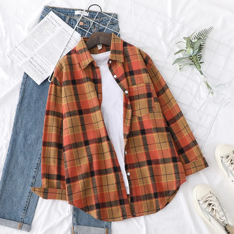 Brand Women's Flannel Plaid Shirts 2025 New Ladies Tops Exquisite Designer Style Loose Blouses Casual Cotton Long Sleeve Blouse