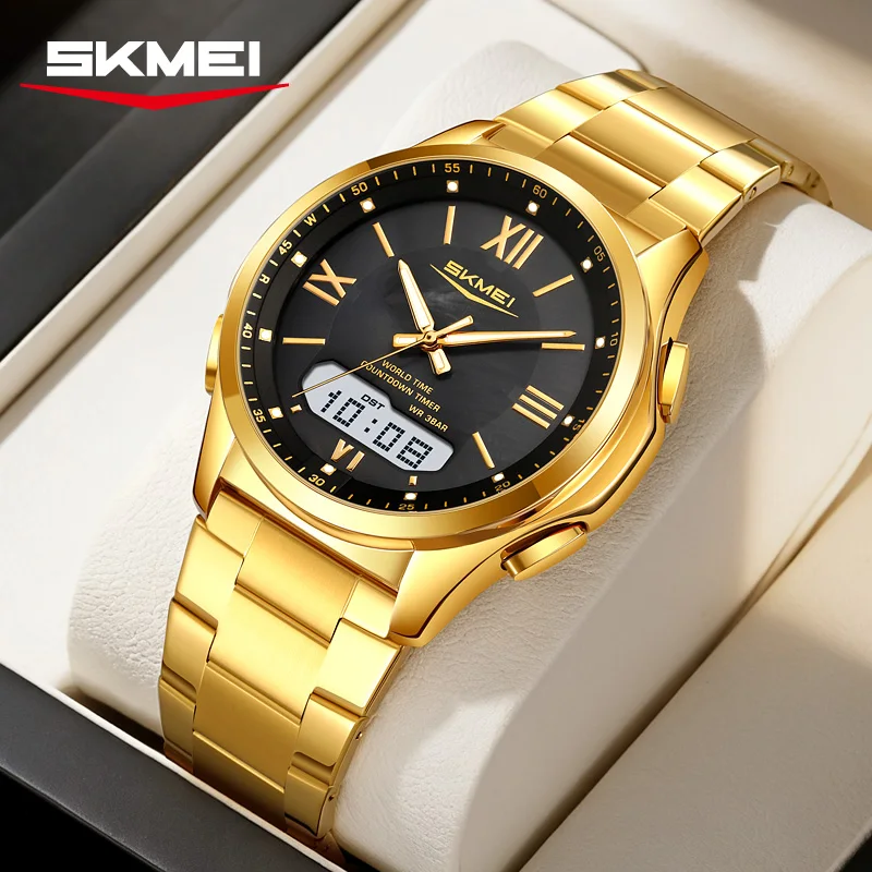 SKMEI 2459 Mens Multiple Time Quartz Analog Digital Display Sports Watches LED Waterproof Electronic Wristwatch reloj hombre