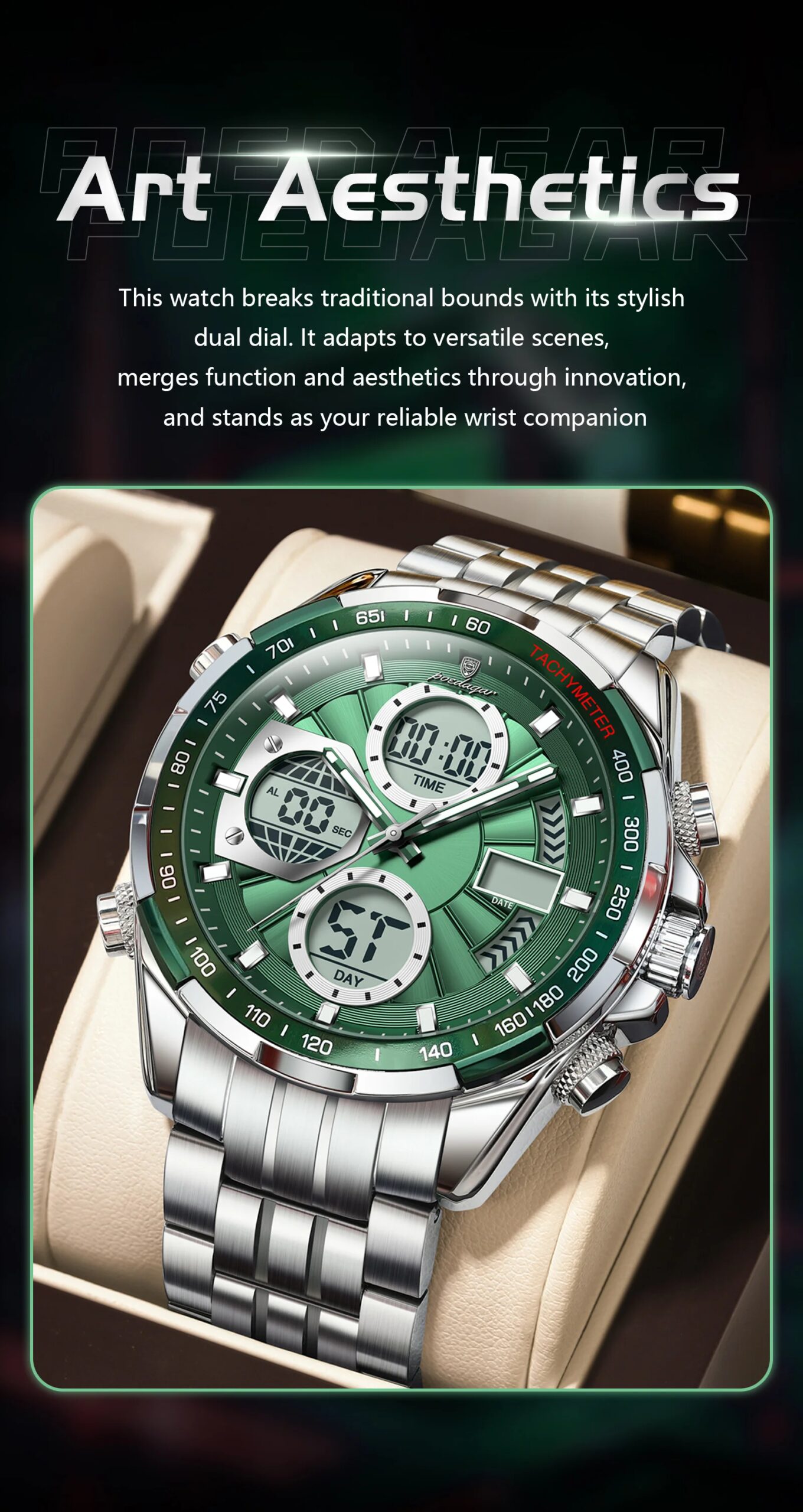 POEDAGAR Top Man Clock Waterproof Electronic LED Luxury Men's Watches Dual Time Display Digital Stainless Steel Men Quartz Watch