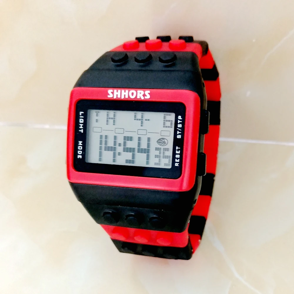 Fashion Students Mens Women Colourful SHHORS Building Blocks Plastic Waterproof Sport Digital Electronic Multifunctional Watches