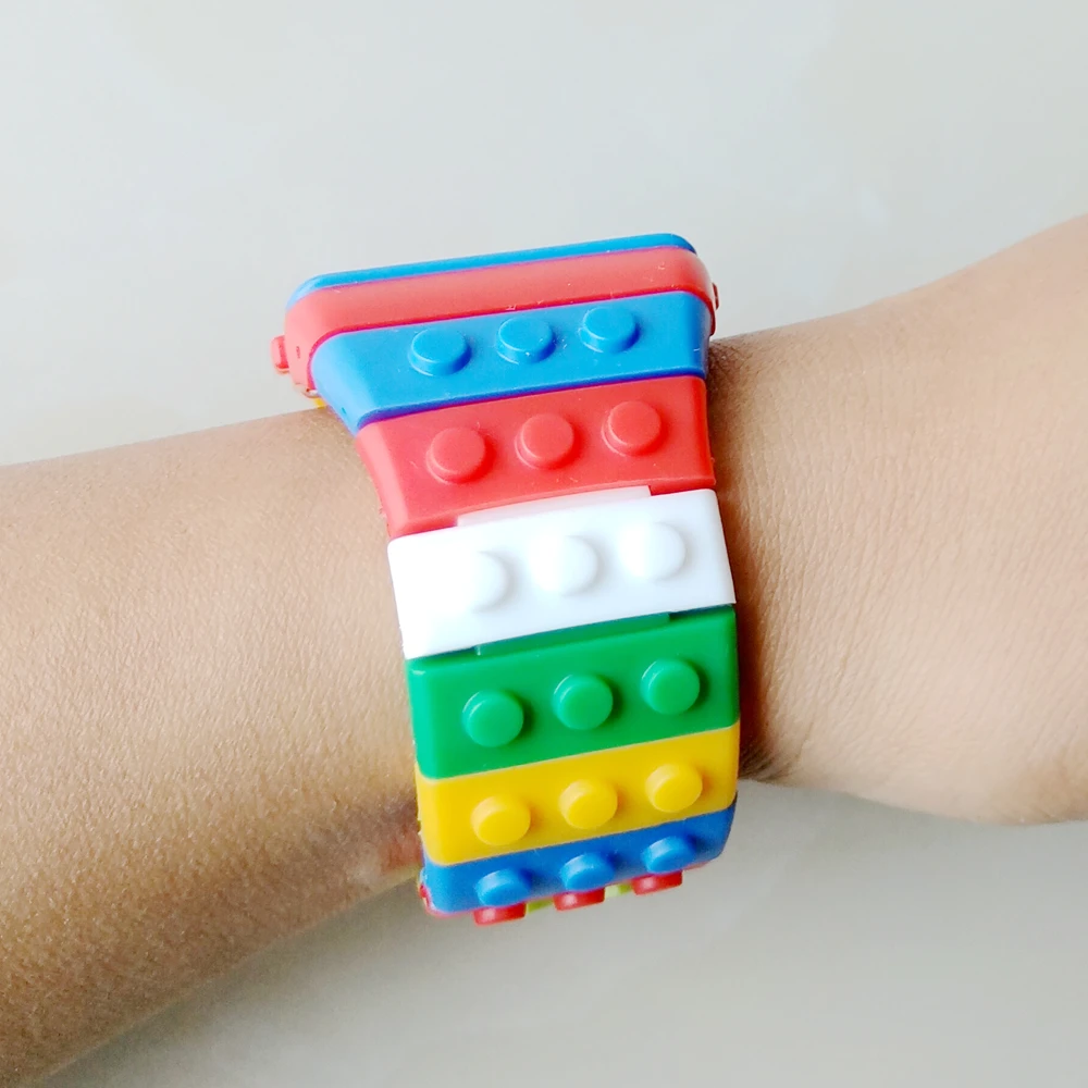 Fashion Students Mens Women Colourful SHHORS Building Blocks Plastic Waterproof Sport Digital Electronic Multifunctional Watches