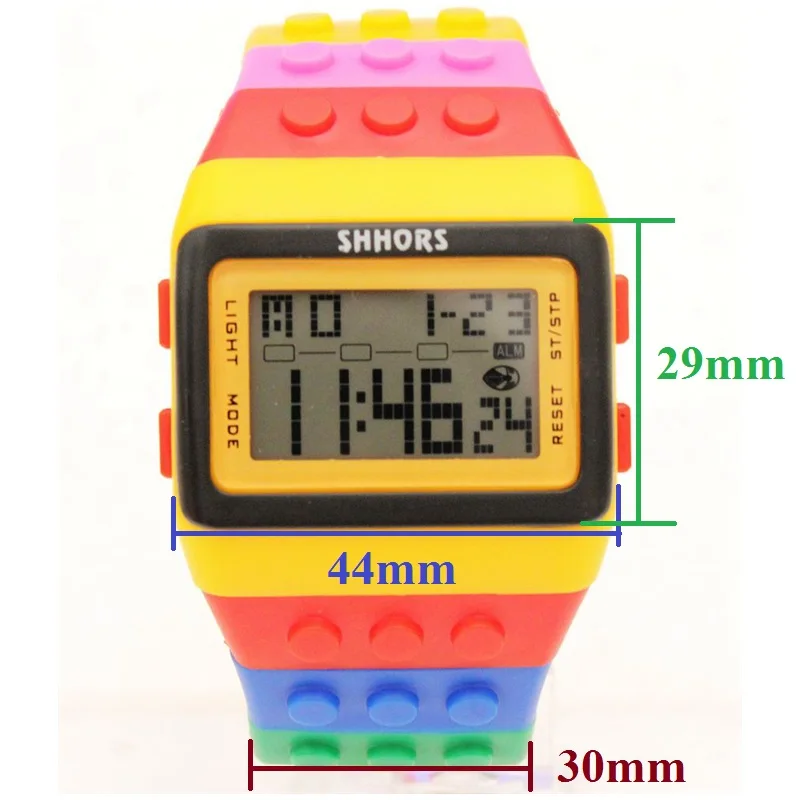 Fashion Students Mens Women Colourful SHHORS Building Blocks Plastic Waterproof Sport Digital Electronic Multifunctional Watches