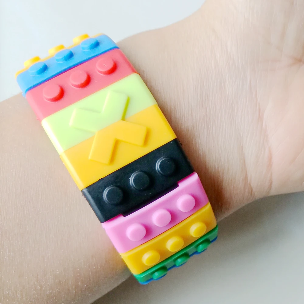 Fashion Students Mens Women Colourful SHHORS Building Blocks Plastic Waterproof Sport Digital Electronic Multifunctional Watches